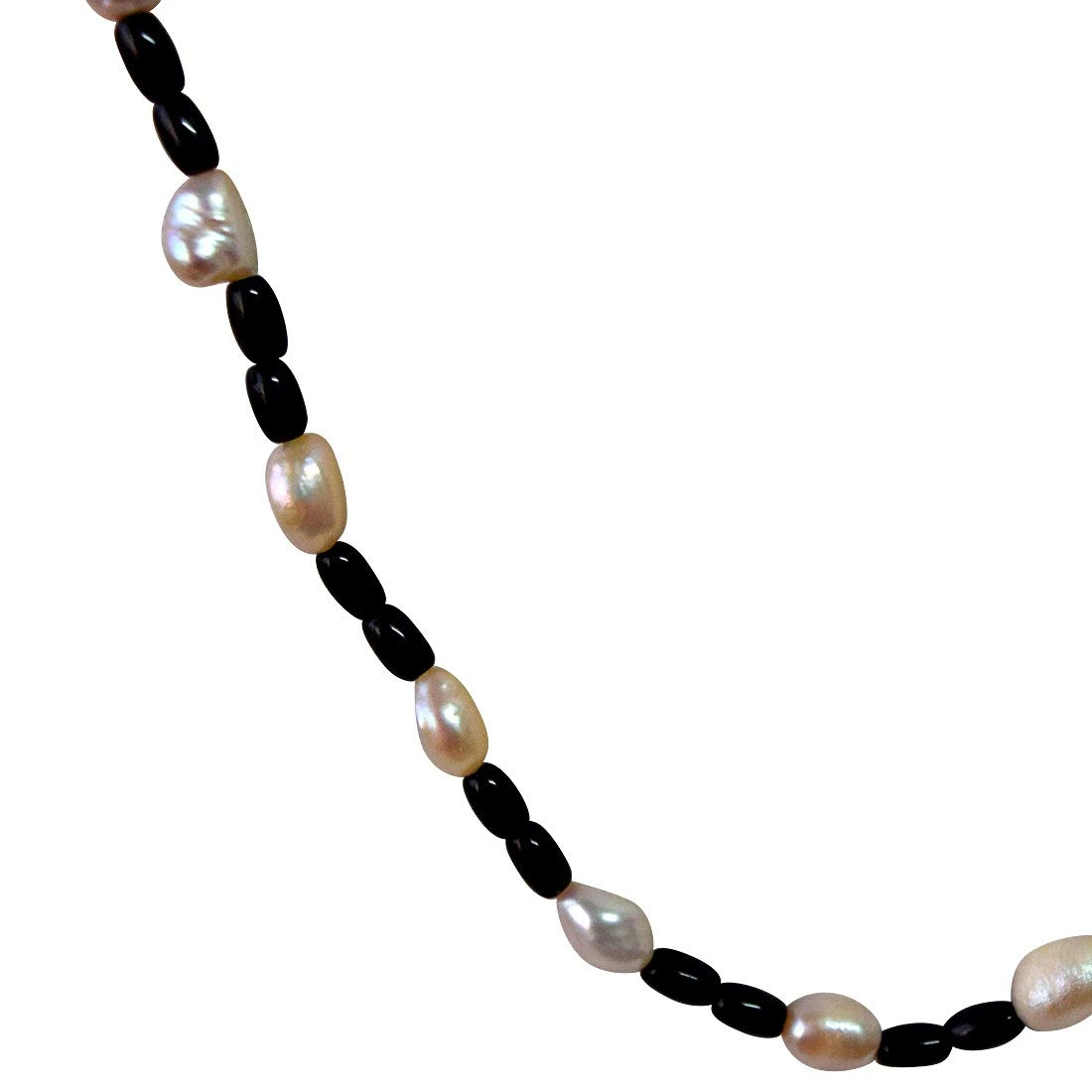 Single Line Real Natural Freshwater Pearl & Black Beads Necklace for Women (SN964)