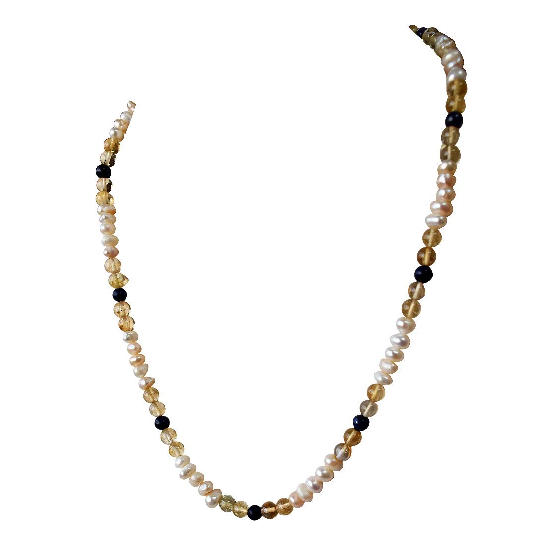 Freshwater Real Natural Pearl, Blue Lapiz & Citrin Beads Necklace with with Earrings (SN967)