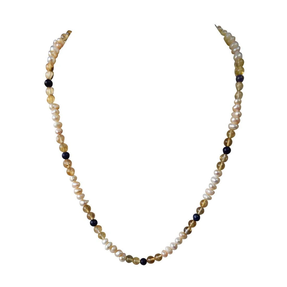 Freshwater Real Natural Pearl, Blue Lapiz & Citrin Beads Necklace with with Earrings (SN967)