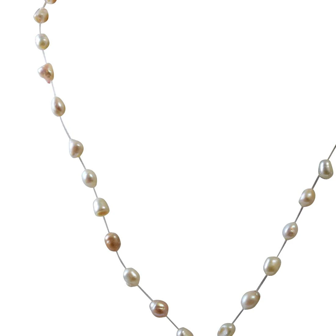 Single Line Invisible Strand Real Natural Pearl and Engraved Emerald Drop Necklace (SN969)