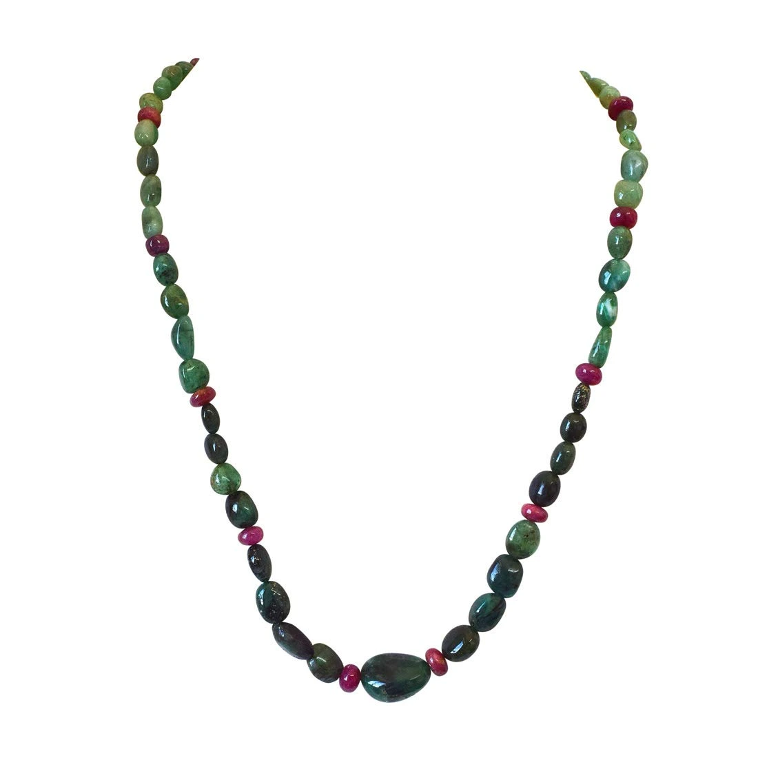 Single Line Real Oval Green Emerald and Red Ruby Beads Necklace for Women (SN970)