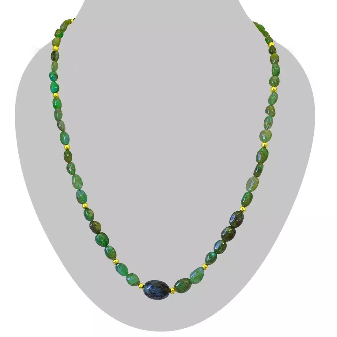 Single Line Big Real Natural Oval Green Emerald Necklace SN971