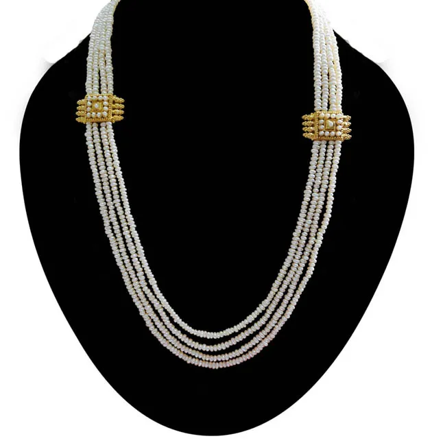 4 Line Real Freshwater Pearl & 2 Gold Platted Pendant Maharani Necklace (SN973)