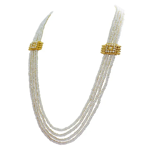 4 Line Real Freshwater Pearl & 2 Gold Platted Pendant Maharani Necklace (SN973)