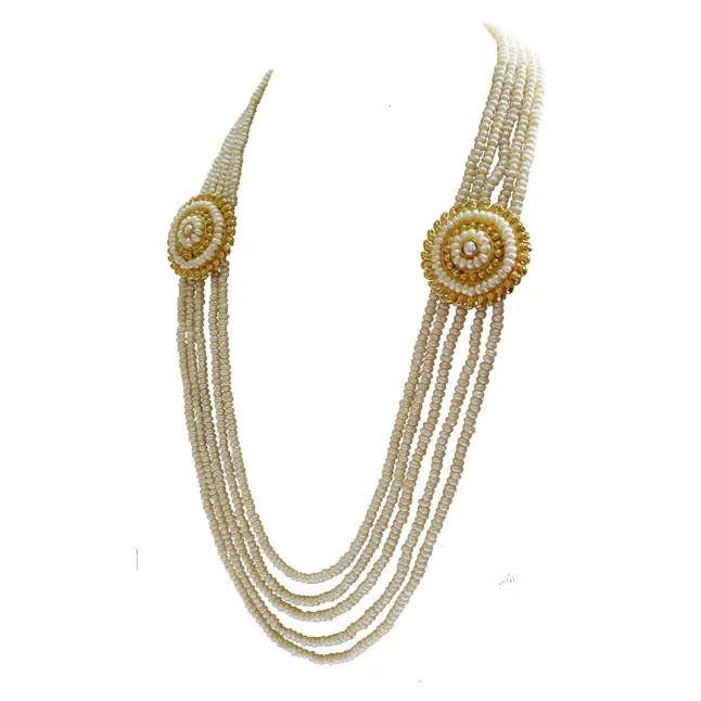 5 Line Real Freshwater Pearl & 2 Gold Plated Pendant Maharani Necklace for Women (SN975)