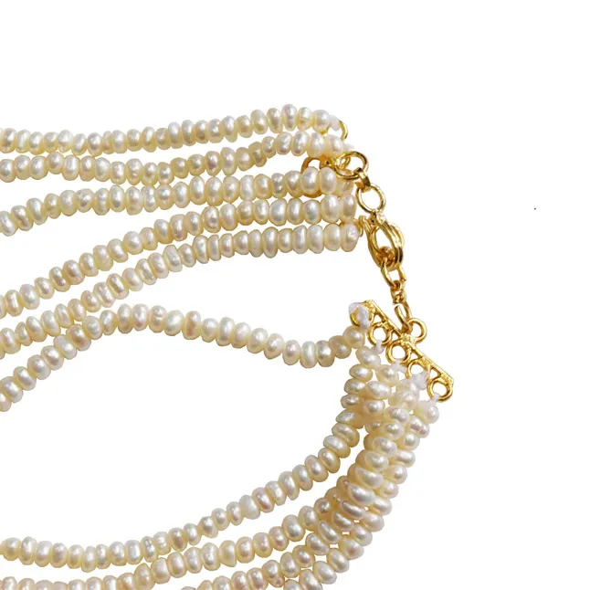 5 Line Real Freshwater Pearl & 2 Gold Plated Pendant Maharani Necklace for Women (SN975)