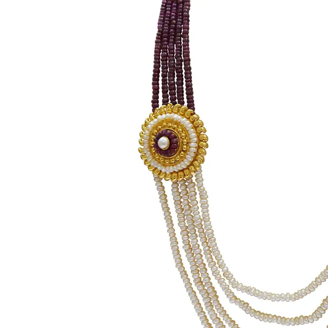 5 Line Real Freshwater Pearl Gold Plated Pendant Maharani Necklace (SN976)