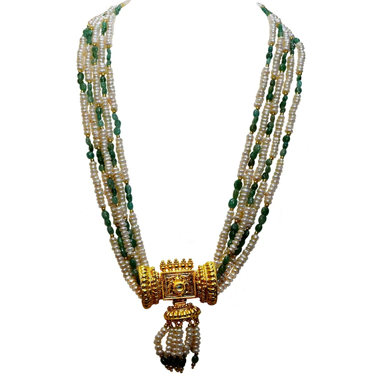 Real Oval Emerald, Freshwater Pearl & Gold Plated Pendant Necklace for Women (SN983)