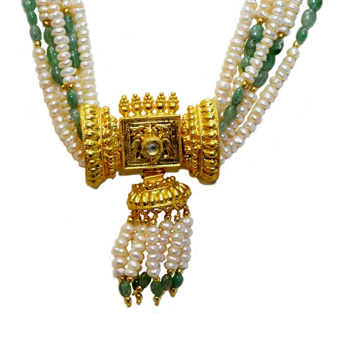 Real Oval Emerald, Freshwater Pearl & Gold Plated Pendant Necklace for Women (SN983)