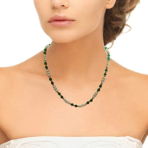 Single Line Real Freshwater Pearl, Onyx Beads & Gold Plated Beads Necklace (SN986)