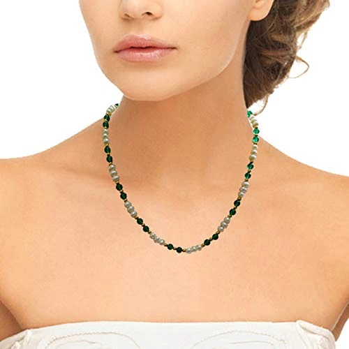 Single Line Real Freshwater Pearl, Onyx Beads & Gold Plated Beads Necklace