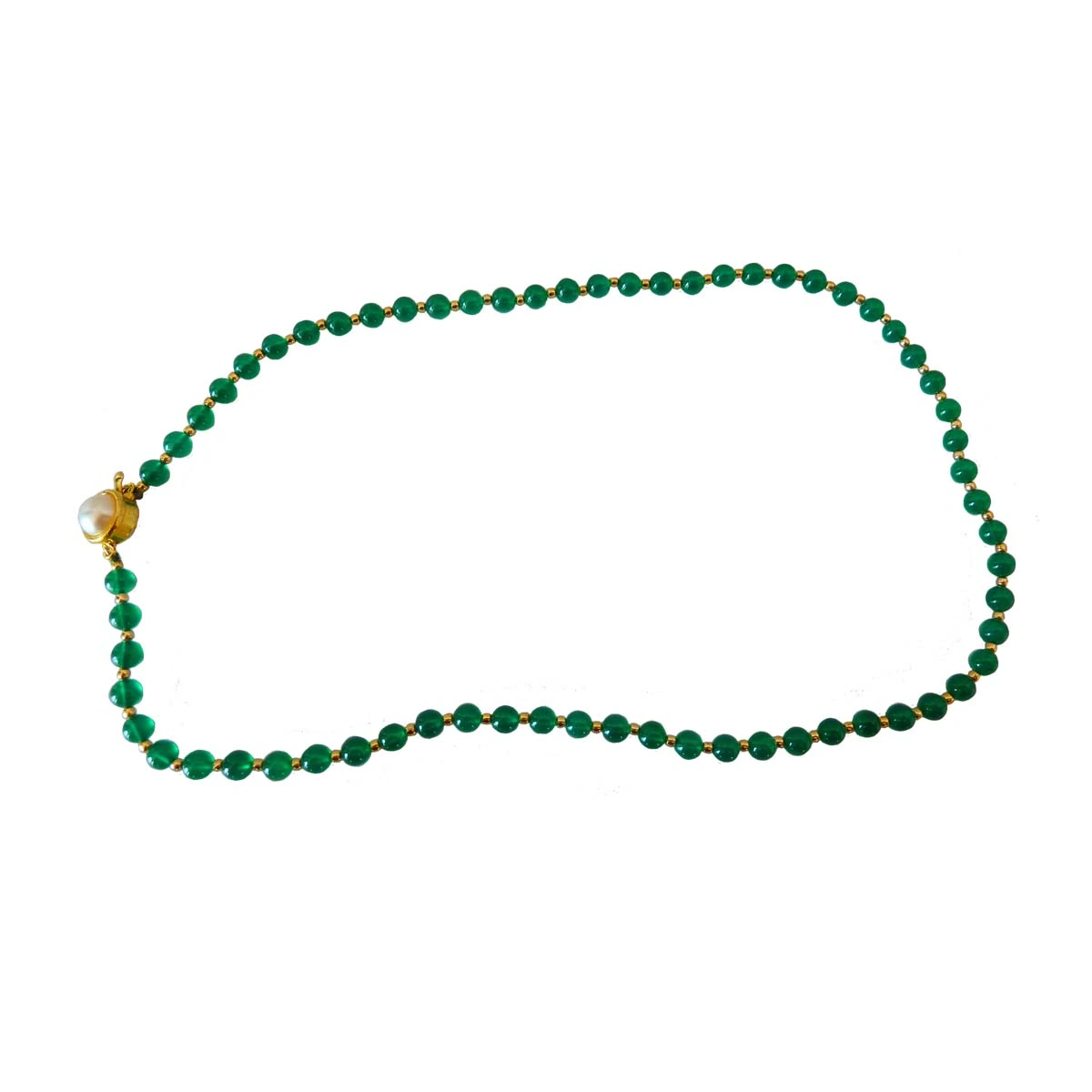 Single Line Green Onyx & Gold Plated Beads Necklace for Women (SN990)