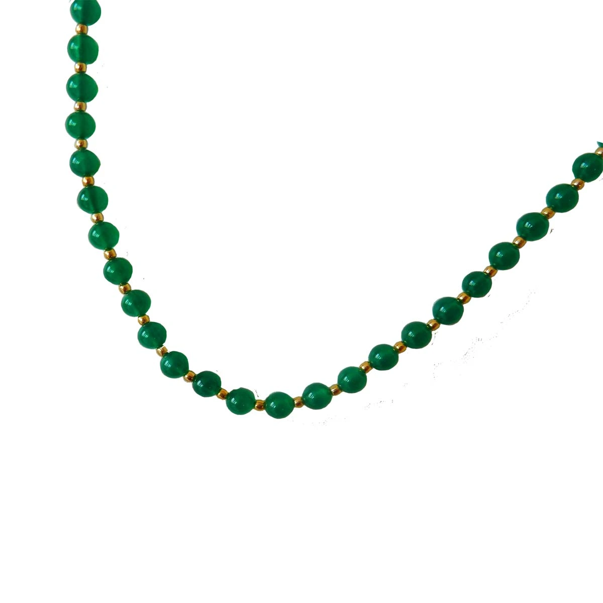 Single Line Green Onyx & Gold Plated Beads Necklace for Women (SN990)