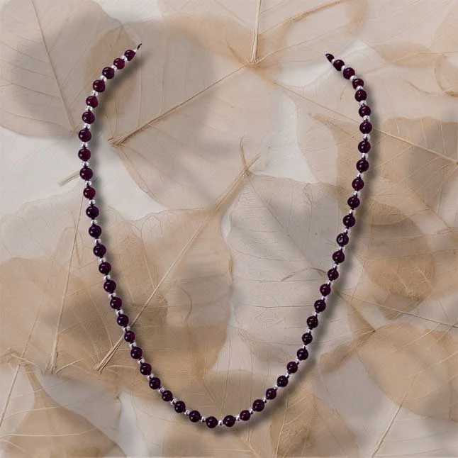 Single Line Black Onyx & Silver Plated Beads Necklace for Women (SN991)