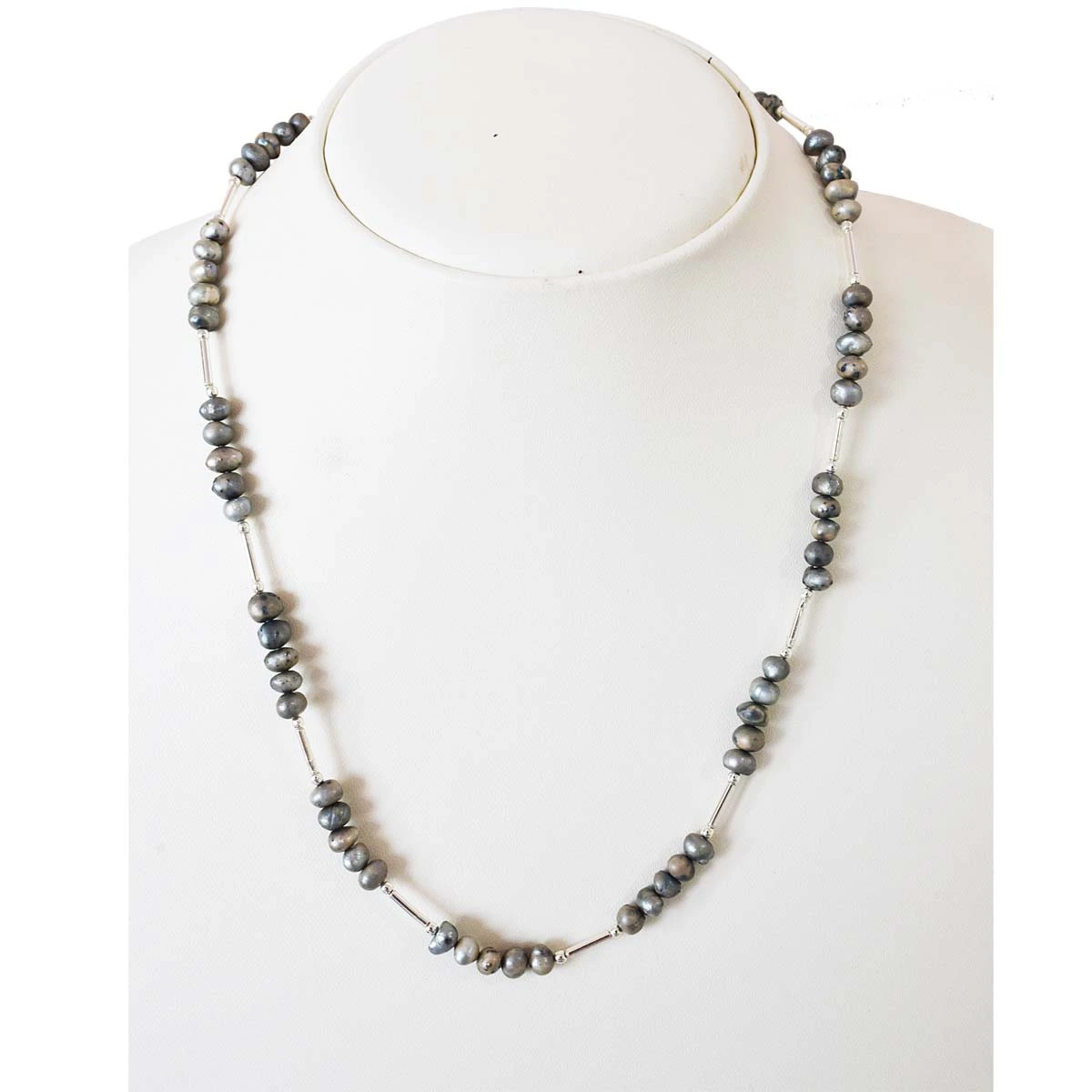 Single Line Real Gray Colored Pearl & Silver Plated Pipe Necklace for Women (SN995)
