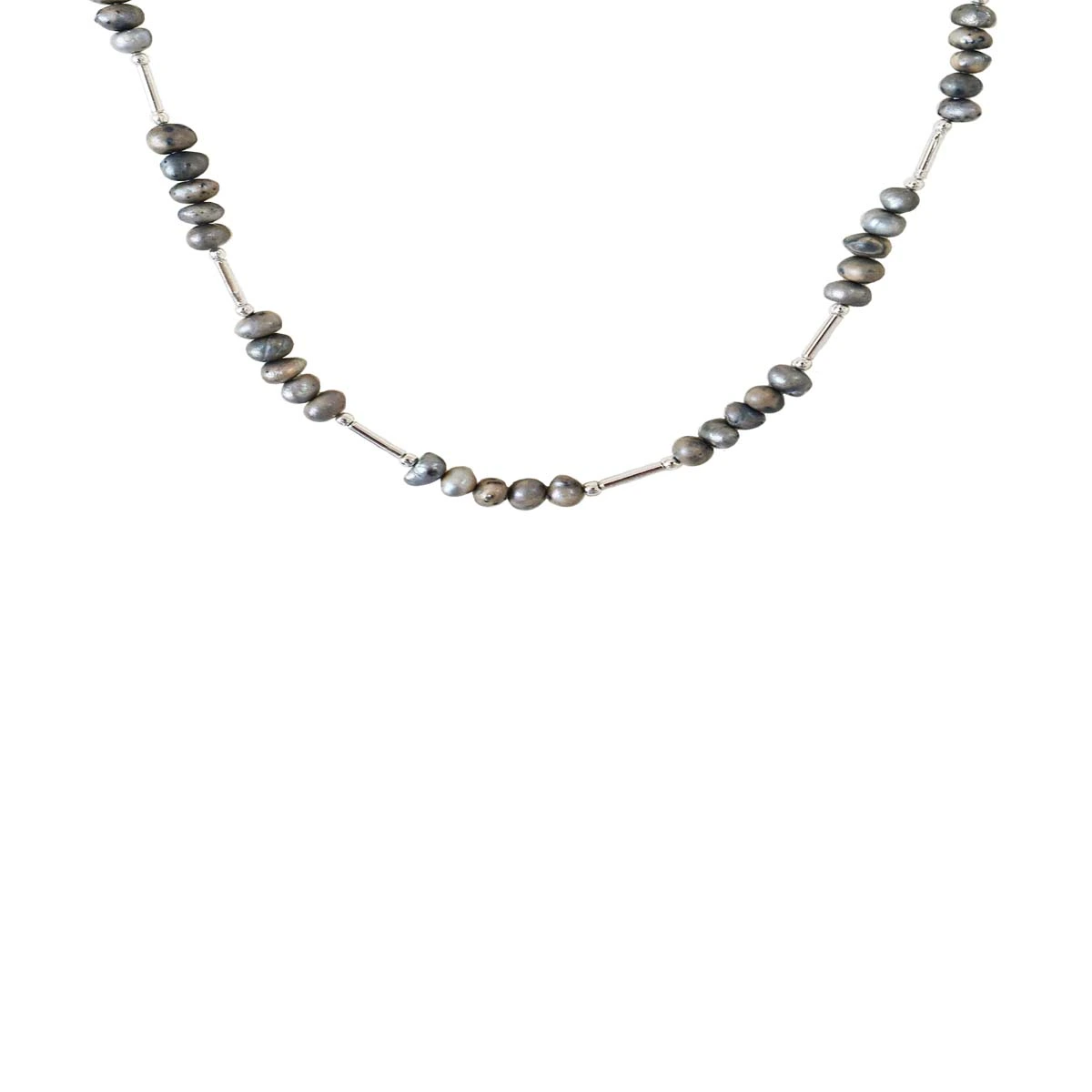 Single Line Real Gray Colored Pearl & Silver Plated Pipe Necklace for Women (SN995)