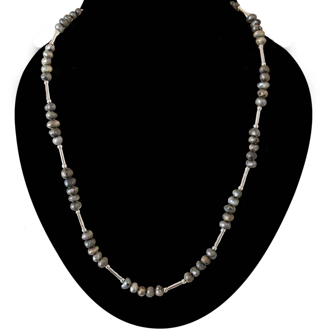 Single Line Real Gray Colored Pearl & Silver Plated Pipe Necklace for Women (SN995)