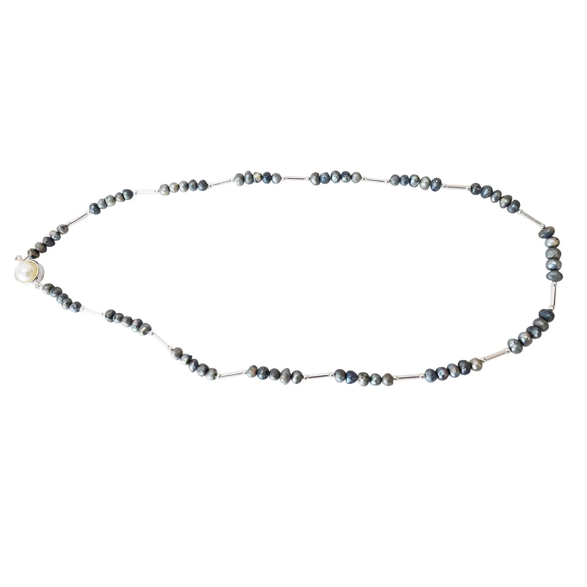 Single Line Real Gray Colored Pearl & Silver Plated Pipe Necklace for Women (SN995)