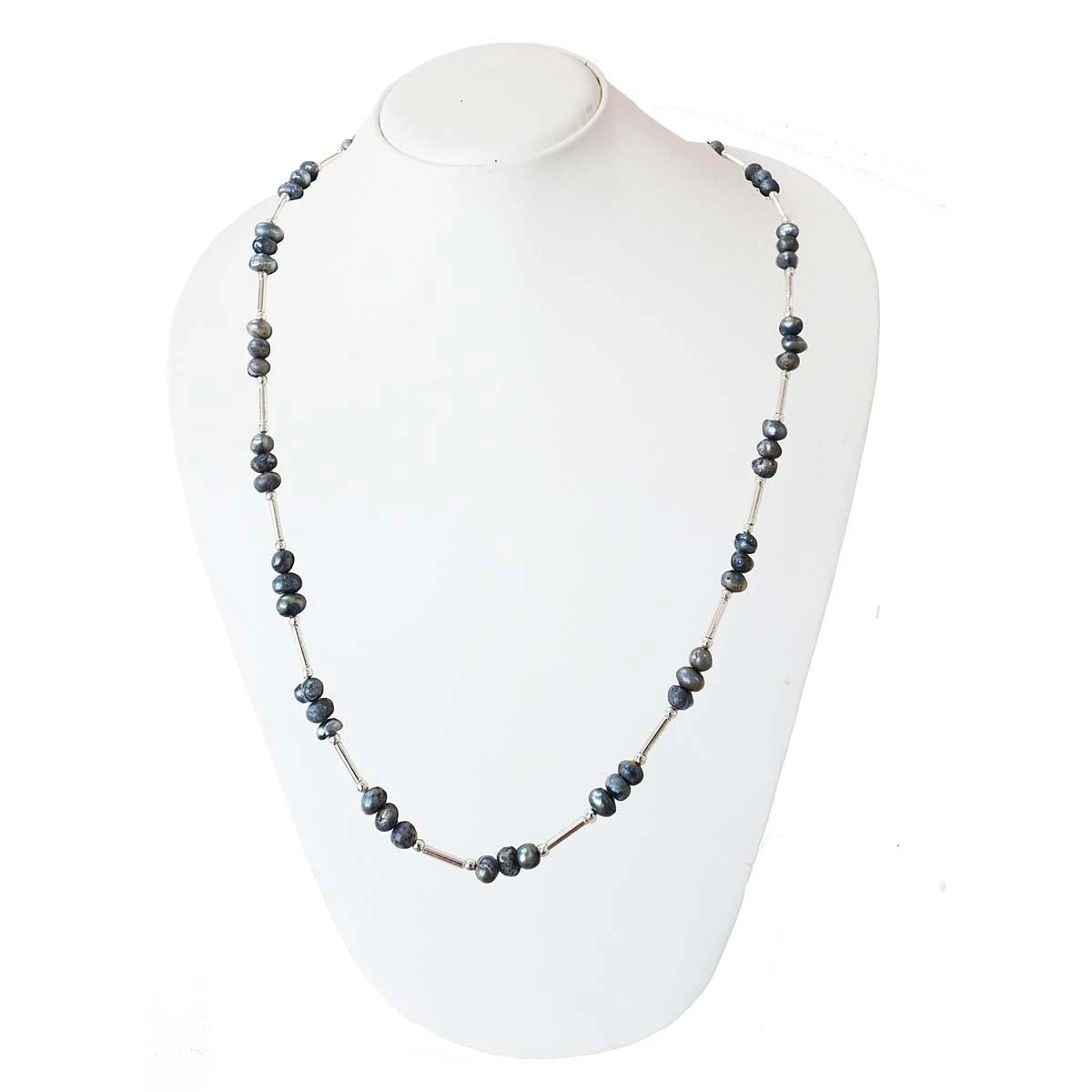 Single Line Real Gray Colored Pearl & Silver Plated Pipe Necklace for Women (SN996)