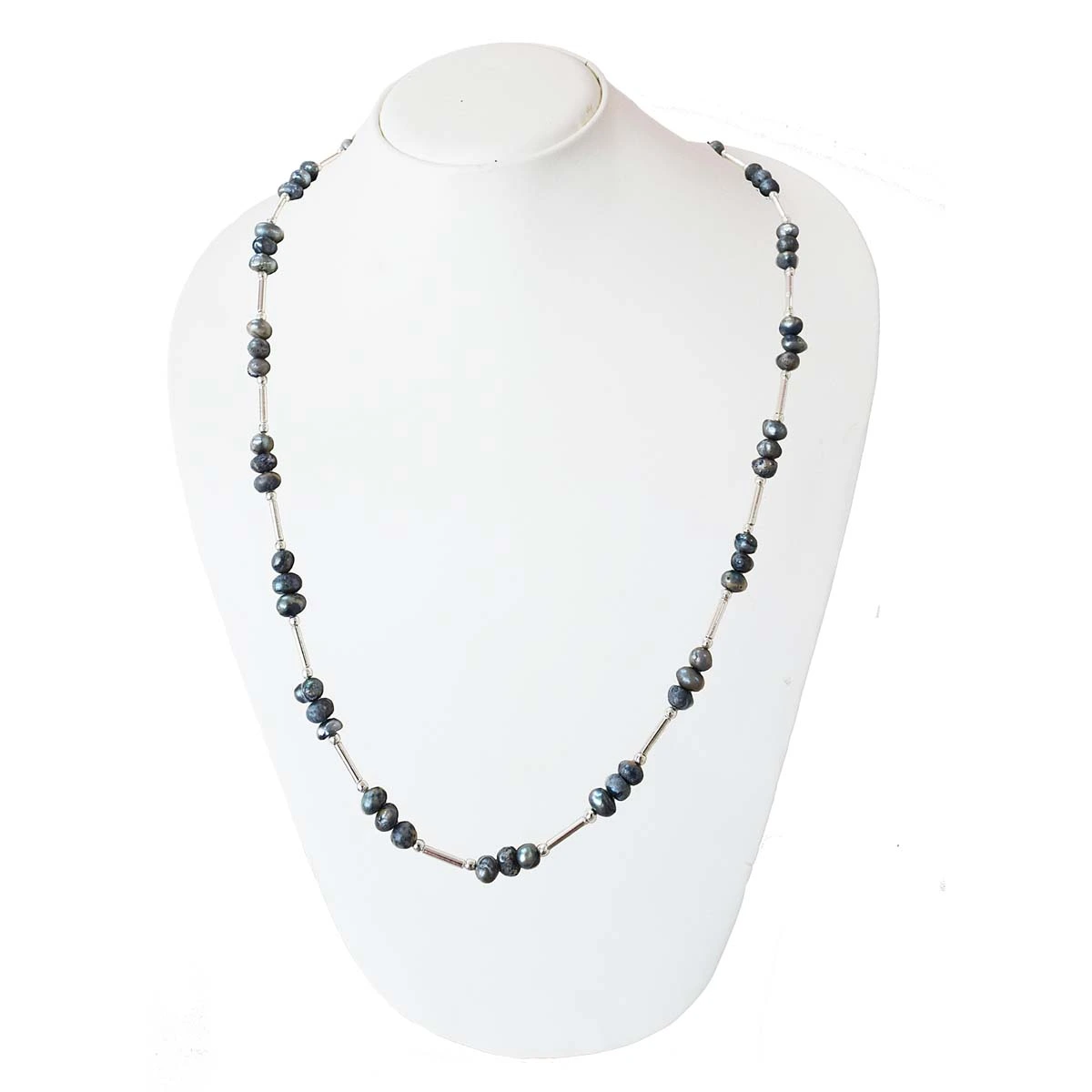 Transform Your Style with Single Line Real Gray Colored Pearl & Silver Plated Pipe Necklace for Women (SN996)