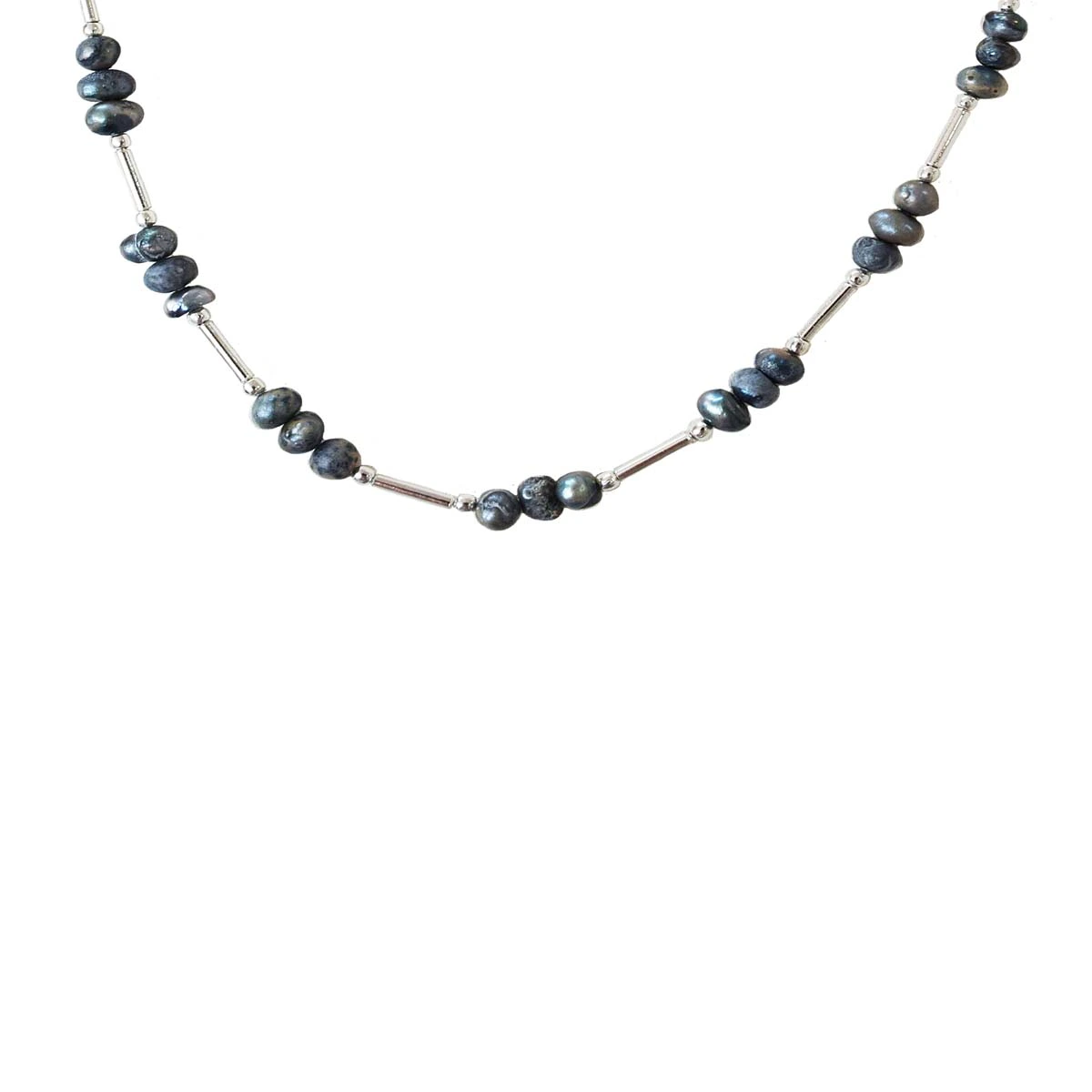 Single Line Real Gray Colored Pearl & Silver Plated Pipe Necklace for Women (SN996)