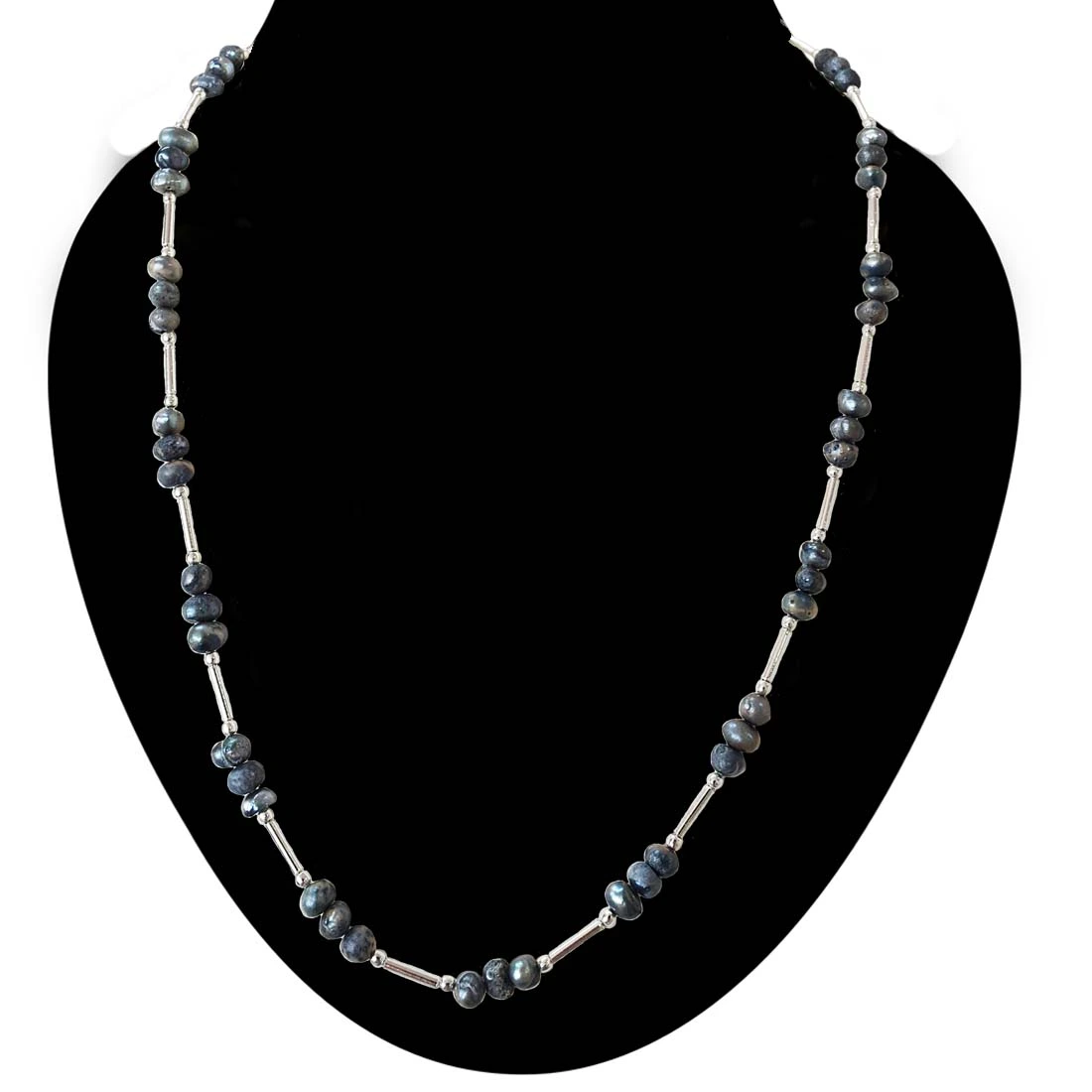 Transform Your Style with Single Line Real Gray Colored Pearl & Silver Plated Pipe Necklace for Women (SN996)