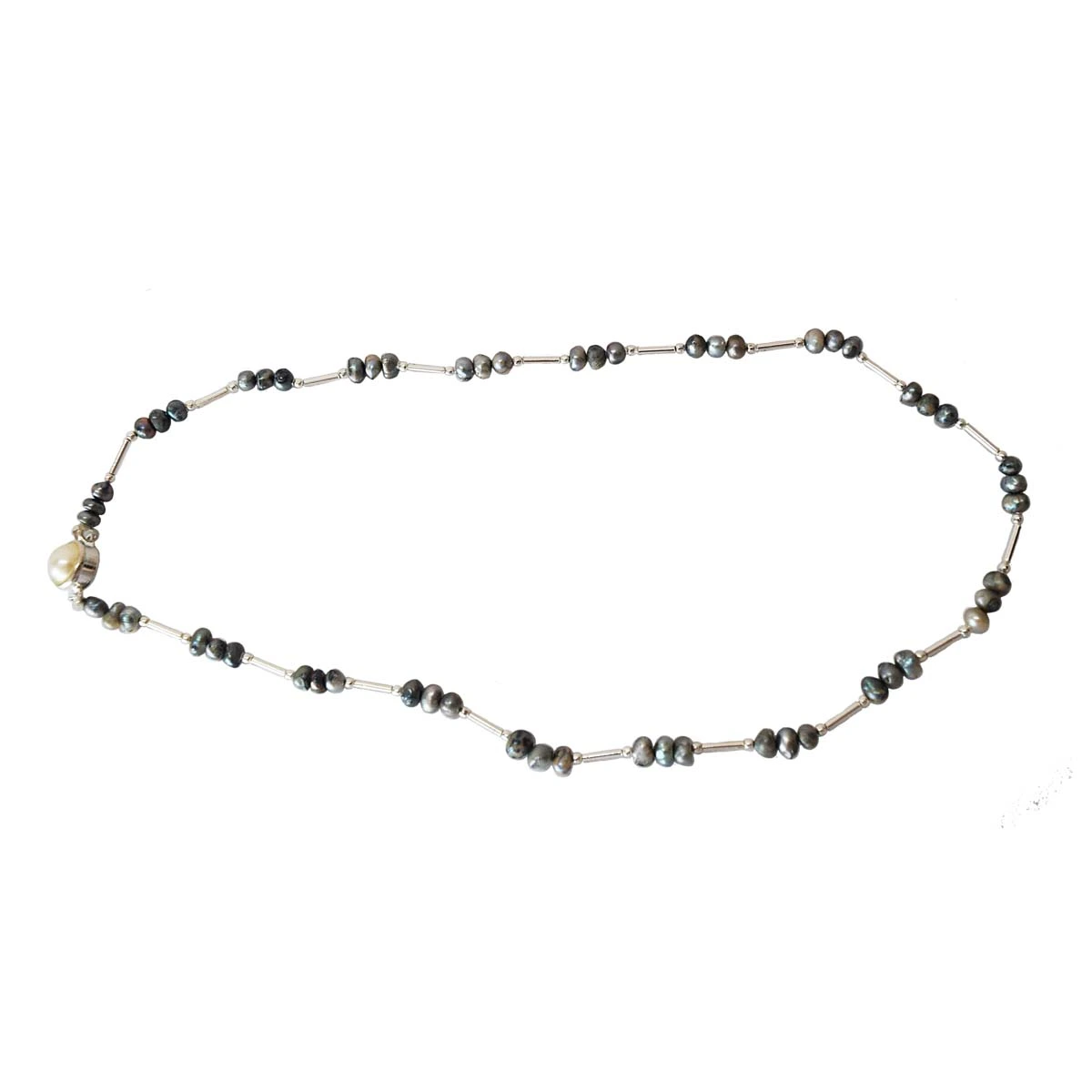 Transform Your Style with Single Line Real Gray Colored Pearl & Silver Plated Pipe Necklace for Women (SN996)
