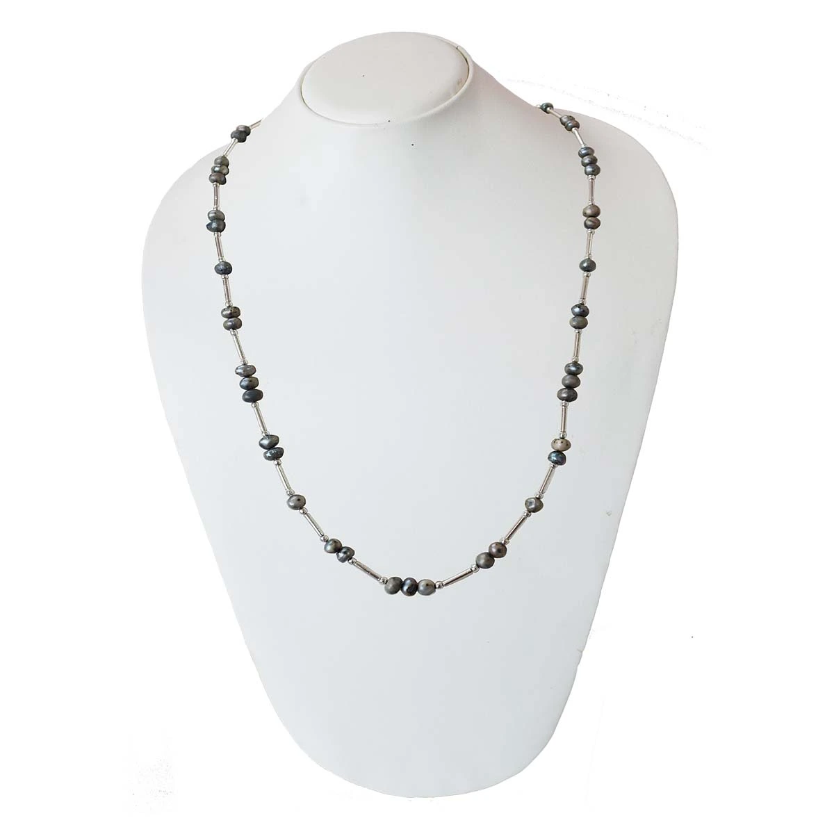 Single Line Real Gray Colored Pearl & Silver Plated Pipe Necklace for Women (SN997)