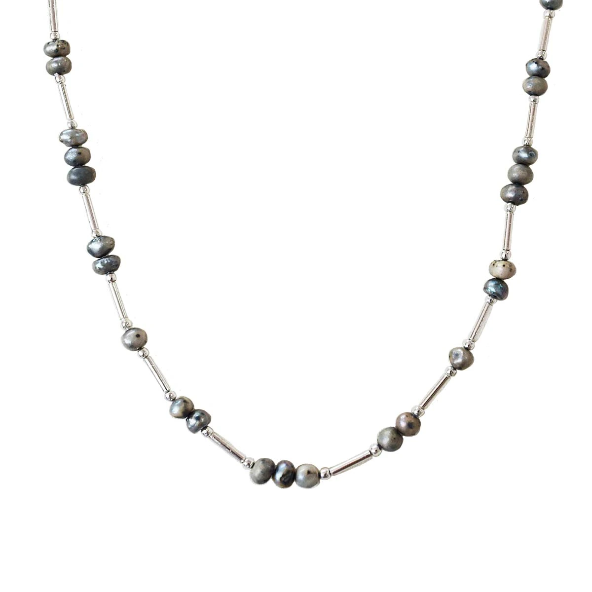 Single Line Real Gray Colored Pearl & Silver Plated Pipe Necklace for Women (SN997)