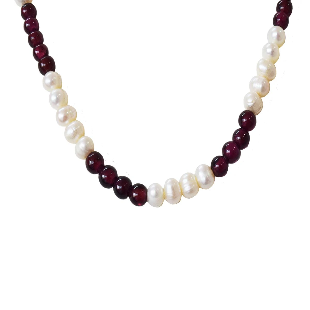 Single Line Red Garnet & Real Pearl Necklace (SN999)