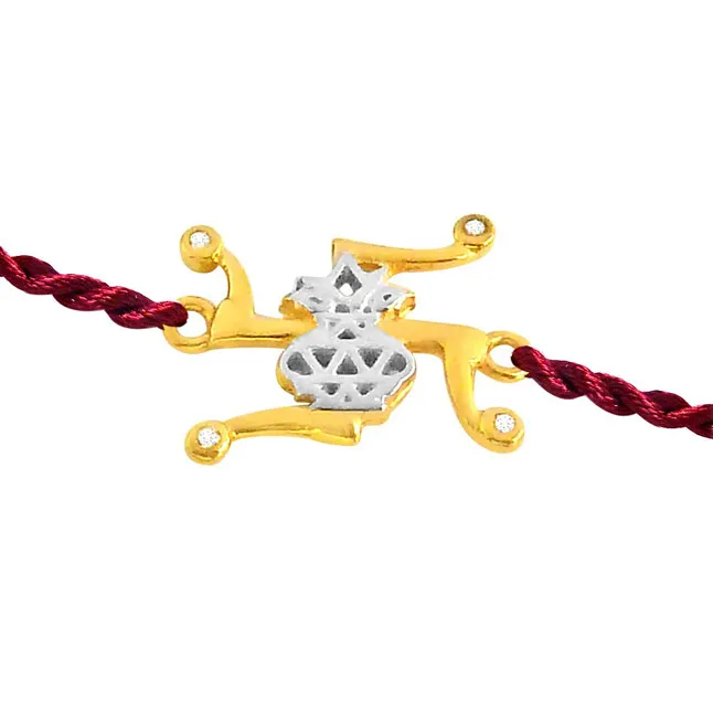 Swastik-Kalash - Diamond and 18kt Yellow Gold Rakhi (SNDG6)