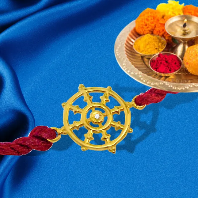 Dharma Chakra - Diamond and 18kt Yellow Gold Rakhi (SNDG5)