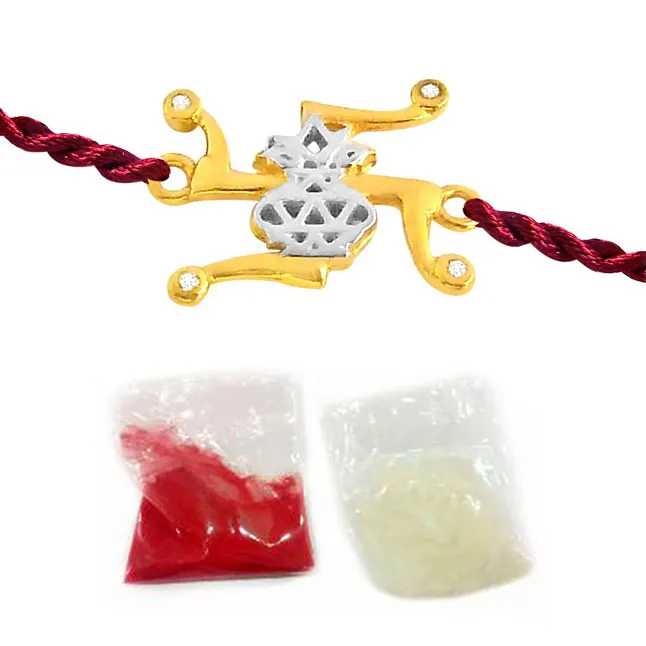 Swastik-Kalash - Diamond and 14kt Gold Rakhi (SNDG6)