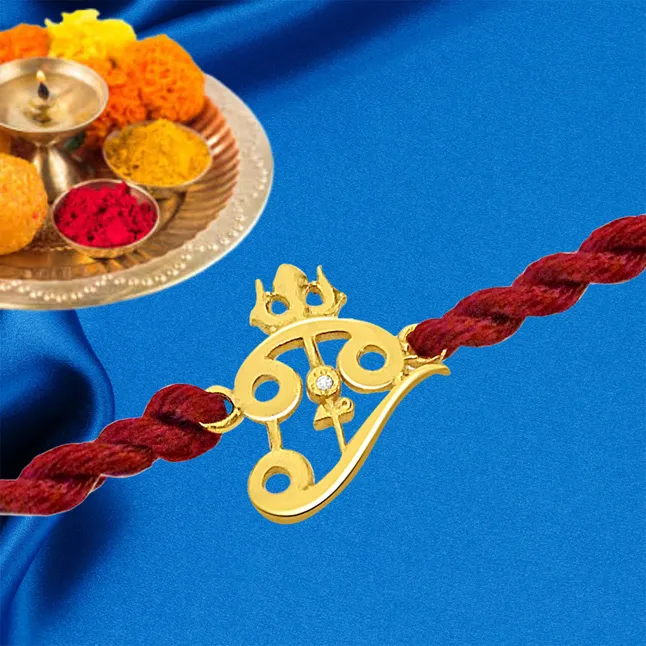 Trishul - Diamond and 18kt Yellow Gold Rakhi (SNDG8)