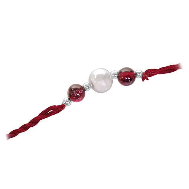 Set of 2 Ruby, Garnet & Pearl Rakhi for Brothers (SNGP1+SNRB1)