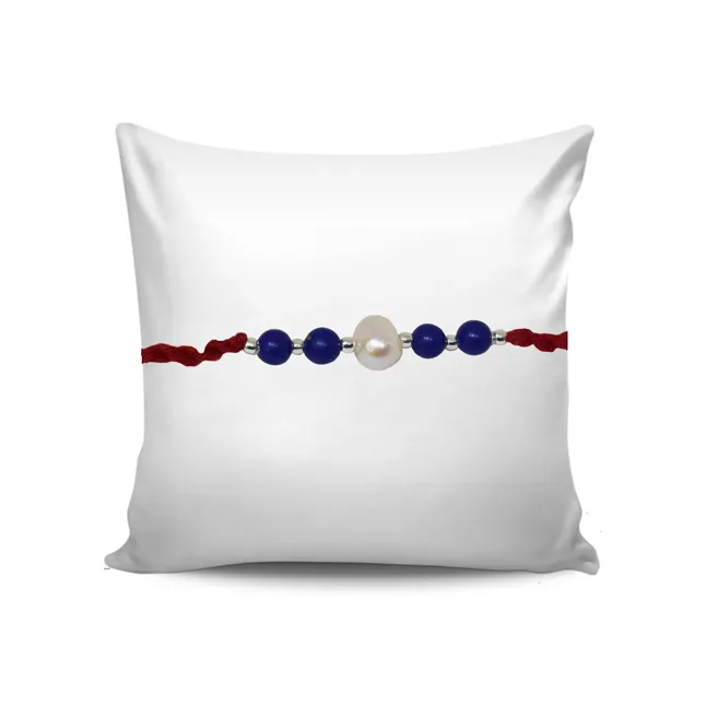 Blue Lapiz Lazuli and Pearl Rakhi in Red thread for your Brothers (SNGP10)