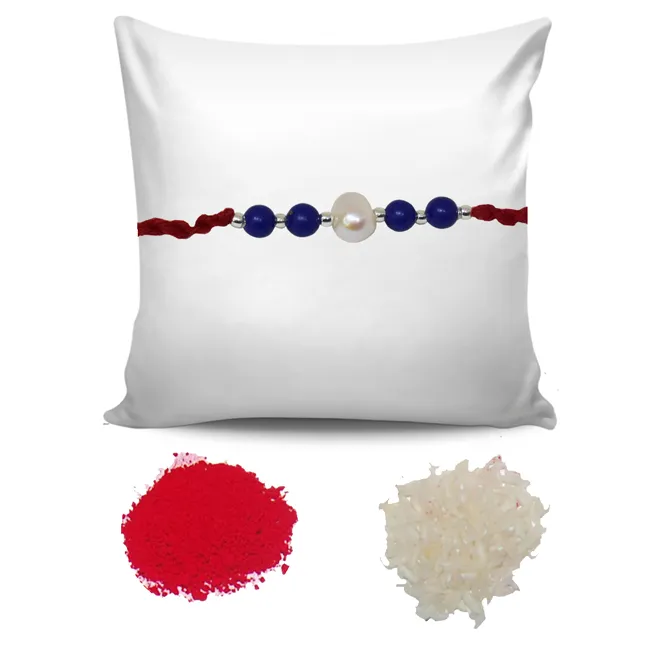 Blue Lapiz Lazuli and Pearl Rakhi in Red thread for your Brothers (SNGP10)