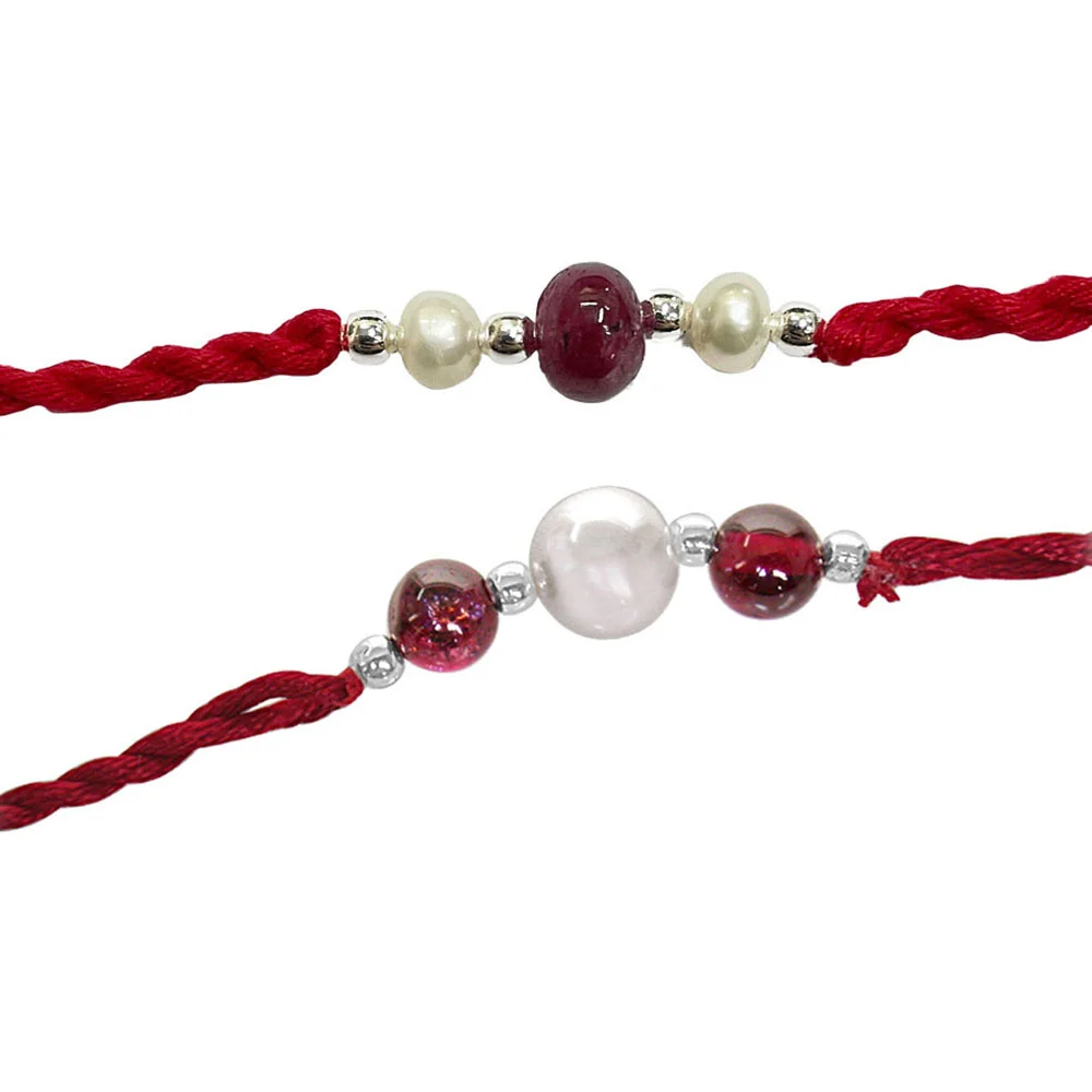 Set of 2 Ruby, Garnet & Pearl Rakhi for Brothers (SNGP1+SNRB1)