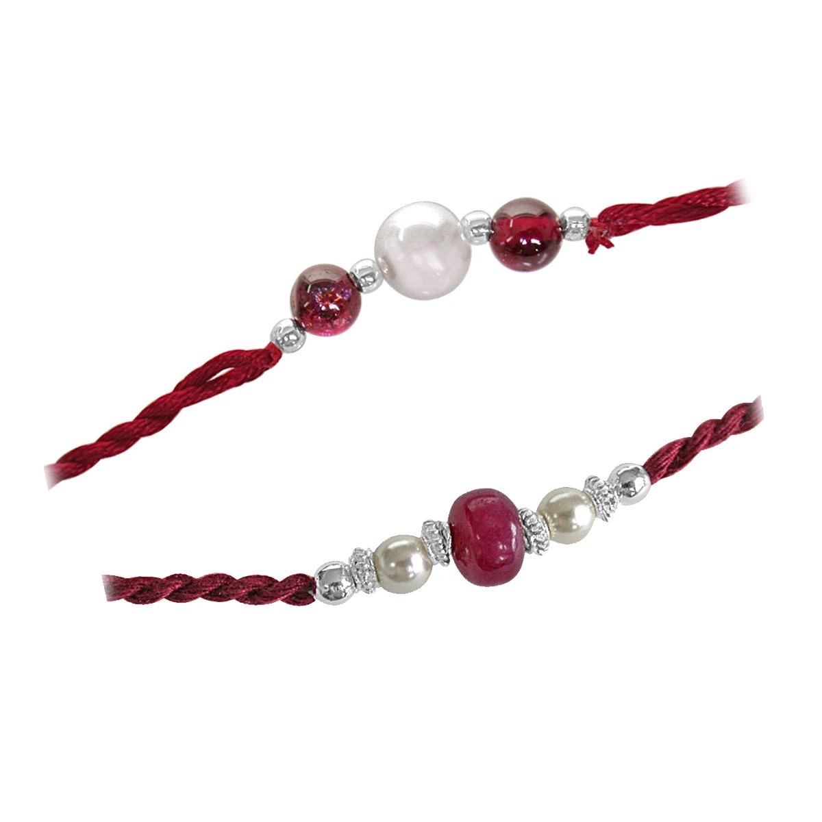 Set of 2 Ruby, Garnet & Pearl Rakhi for Brothers (SNGP1+SNRB1)