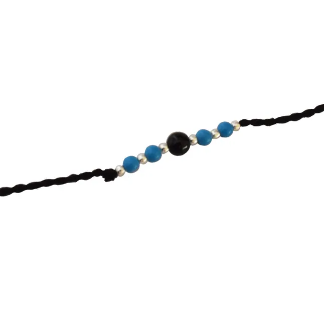 Black Onyx-Turquoise & Green Onyx-Lapiz Lazuli Gemstone Rakhi (SNGP2+SNGP3)