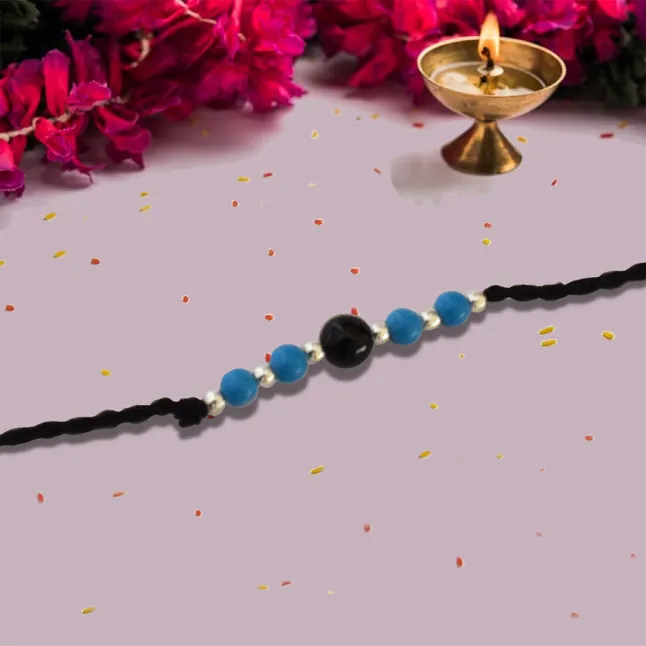 Black Onyx and Turquoise Gemstone Rakhi for your loving Brother (SNGP2)