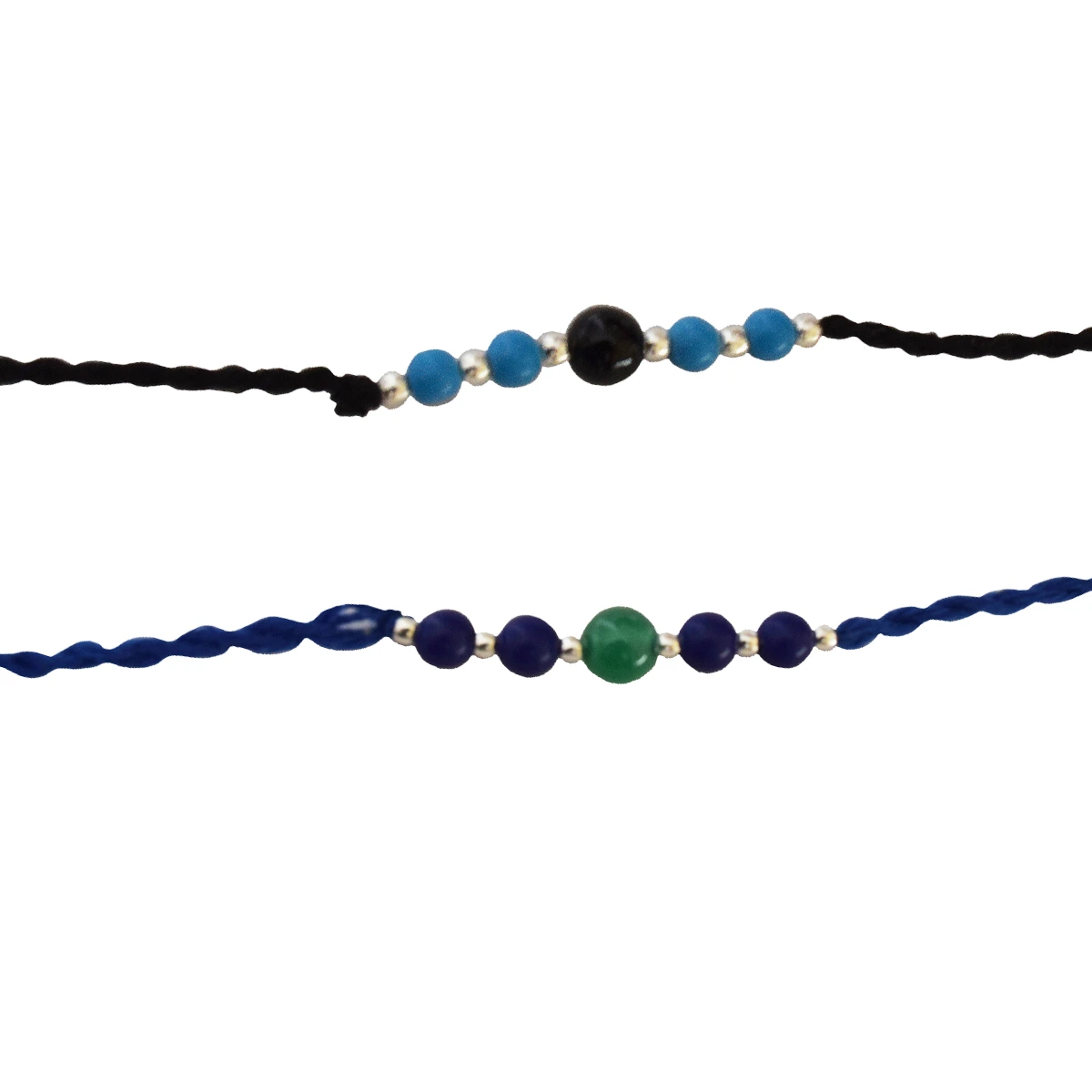 Black Onyx-Turquoise & Green Onyx-Lapiz Lazuli Gemstone Rakhi (SNGP2+SNGP3)