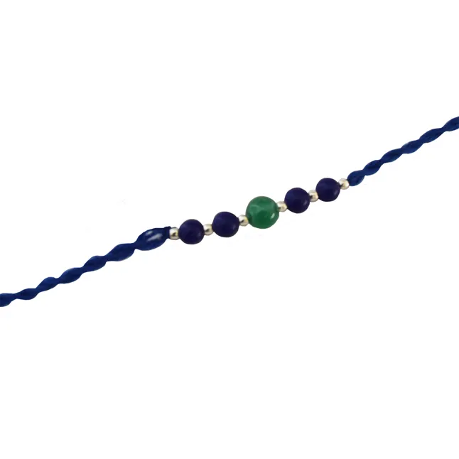 Green Onyx and Lapiz Lazuli Gemstone Rakhi for your Brother (SNGP3)