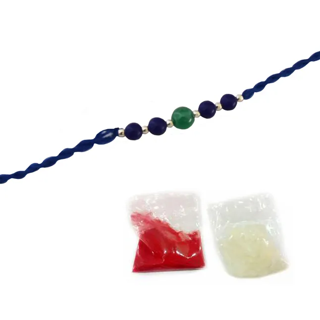 Green Onyx and Lapiz Lazuli Gemstone Rakhi for your Brother (SNGP3)