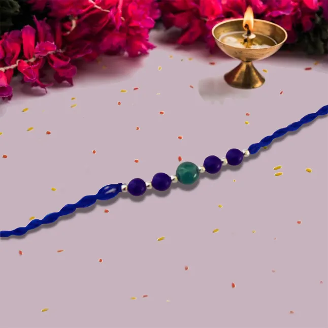 Green Onyx and Lapiz Lazuli Gemstone Rakhi for your Brother (SNGP3)