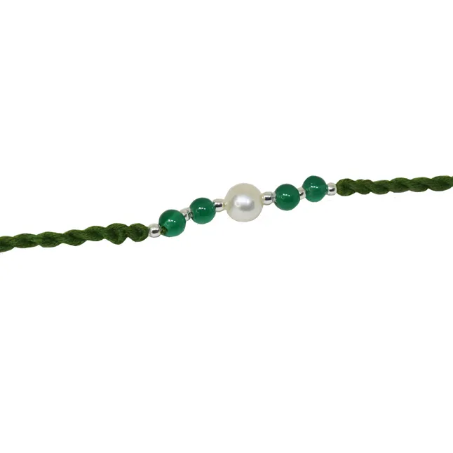 Green Onyx-Pearl & Blue Lapiz Lazuli-Pearl Rakhi (SNGP4+SNGP5)