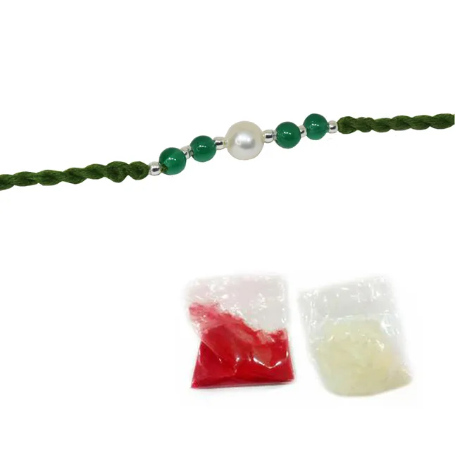 Green Onyx and Pearl Rakhi for your Brother (SNGP4)