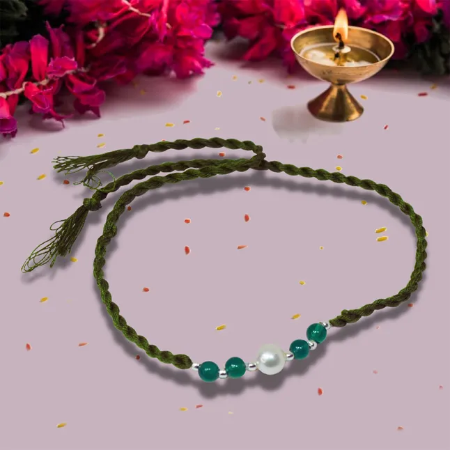 Green Onyx and Pearl Rakhi for your Brother (SNGP4)