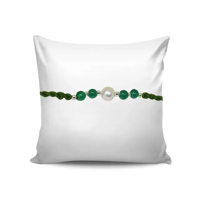 Green Onyx-Pearl & Blue Lapiz Lazuli-Pearl Rakhi (SNGP4+SNGP5)