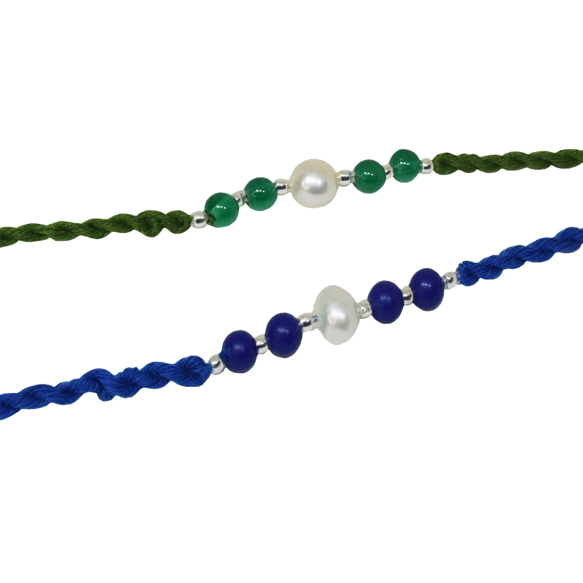 Green Onyx-Pearl & Blue Lapiz Lazuli-Pearl Rakhi (SNGP4+SNGP5)